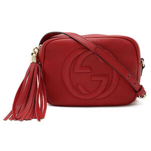 Gucci Soho Disco Tassel Fringe Crossbody Bag Leather Red